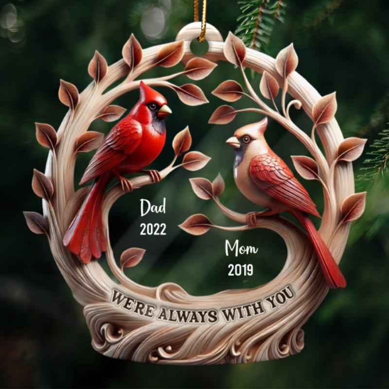 We're Always With You Cardinals On Tree 3D Effect Personalized Acrylic Ornament