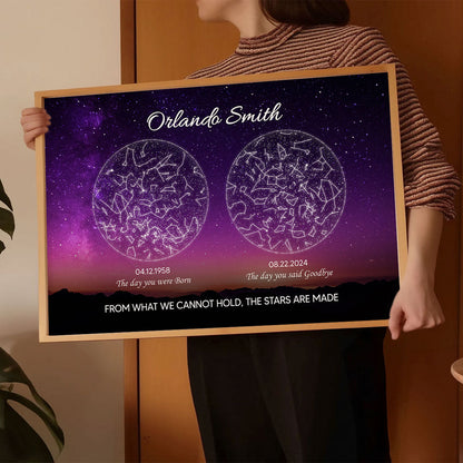 Lost Loved One Star Map Art Memorial Sympathy Gift Personalized Poster, Custom By Location And Date