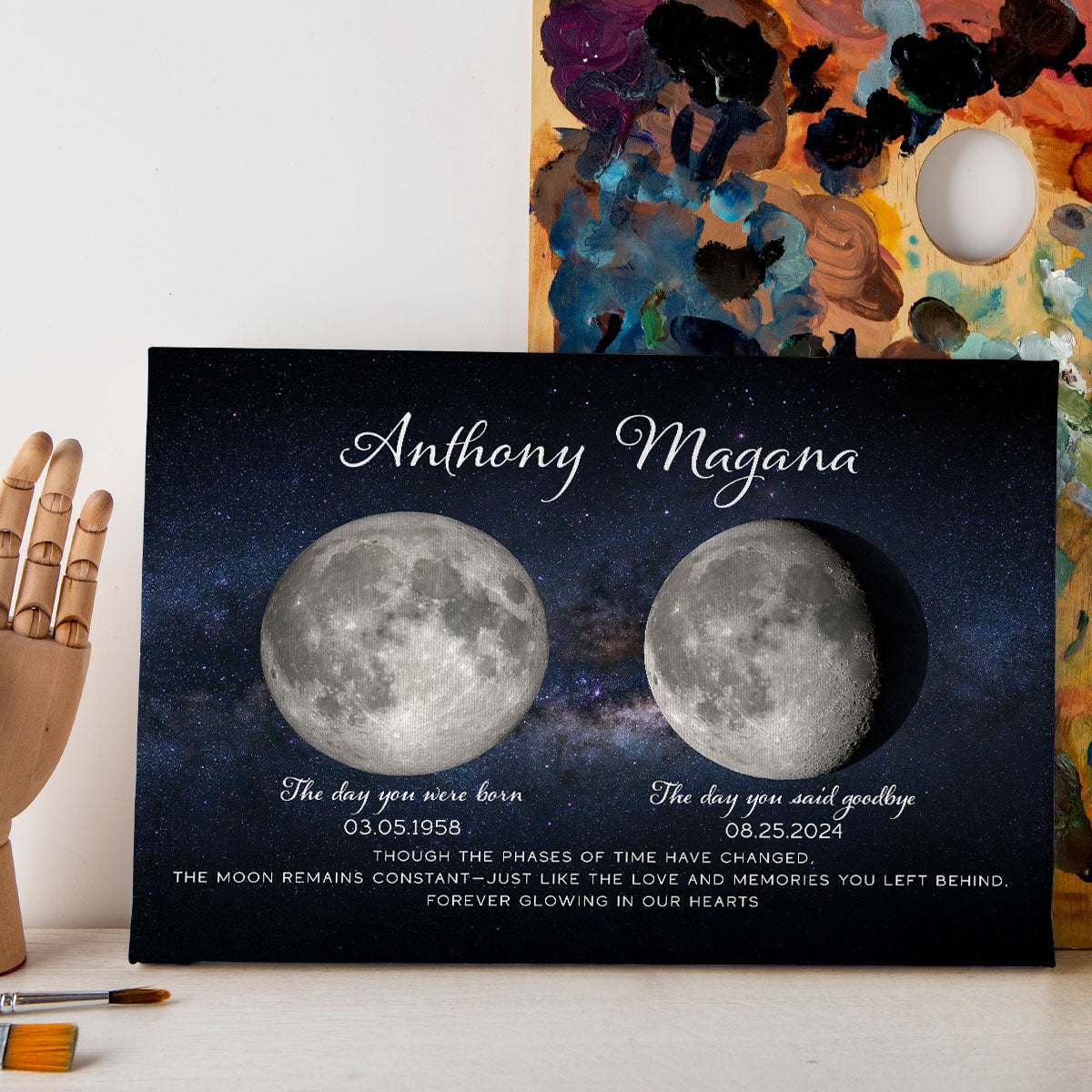 Lost Loved One Moon Phase Art Memorial Sympathy Gift Personalized Canvas