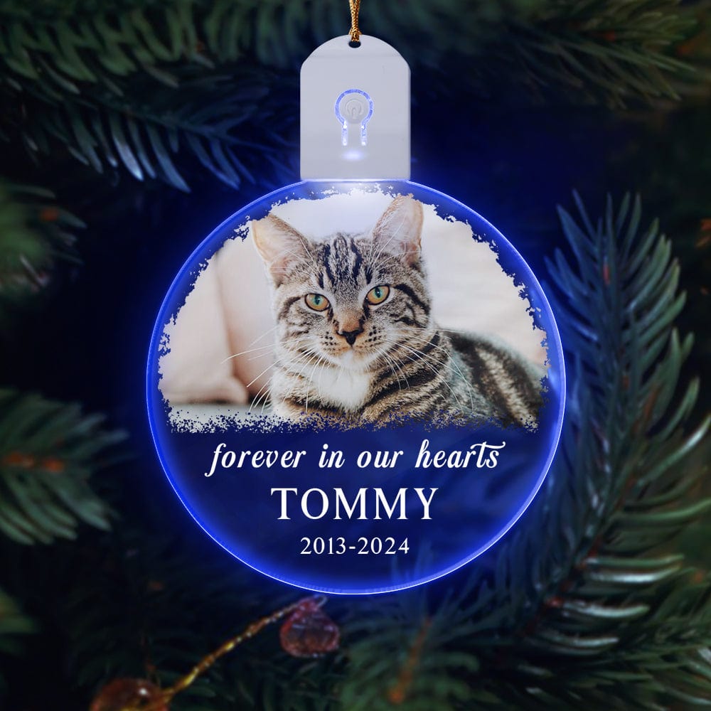 GeckoCustom Custom Dog Photo Forever in Our Heart Memorial Circle Led Acrylic Ornament HO82 893216 3 inches