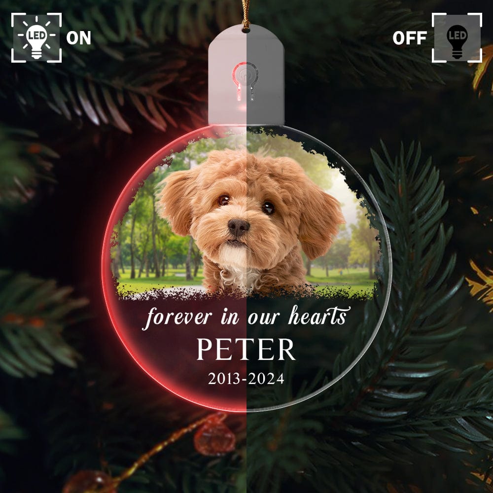 GeckoCustom Custom Dog Photo Forever in Our Heart Memorial Circle Led Acrylic Ornament HO82 893216 3 inches