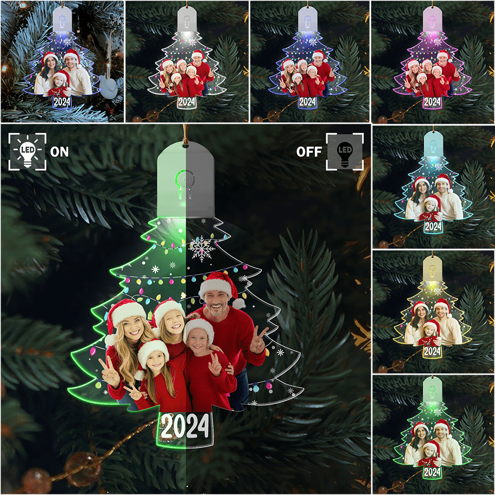 GeckoCustom Custom Family Photo On Christmas Tree Led Acrylic Ornament HO82 893248 3 inches