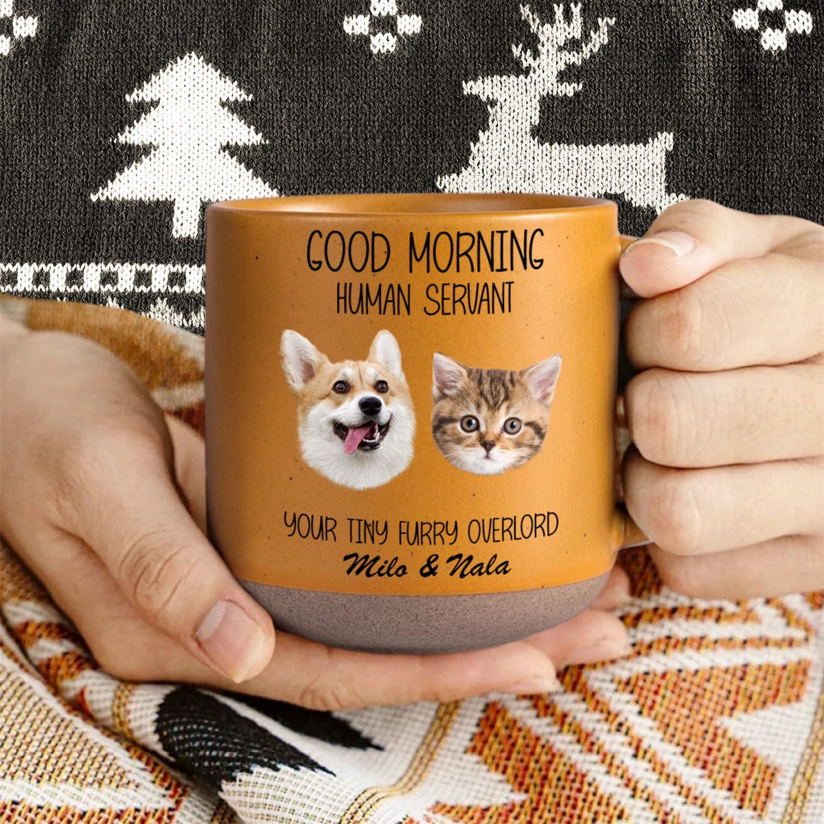 GeckoCustom Custom Photo Good Morning Human Servant Dog Cat Pottery Mug TH10 892091 12oz