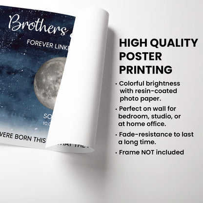 Starry Night Brothers & Sisters Forever Linked Together Custom Birthday Moon Phase Personalized Poster