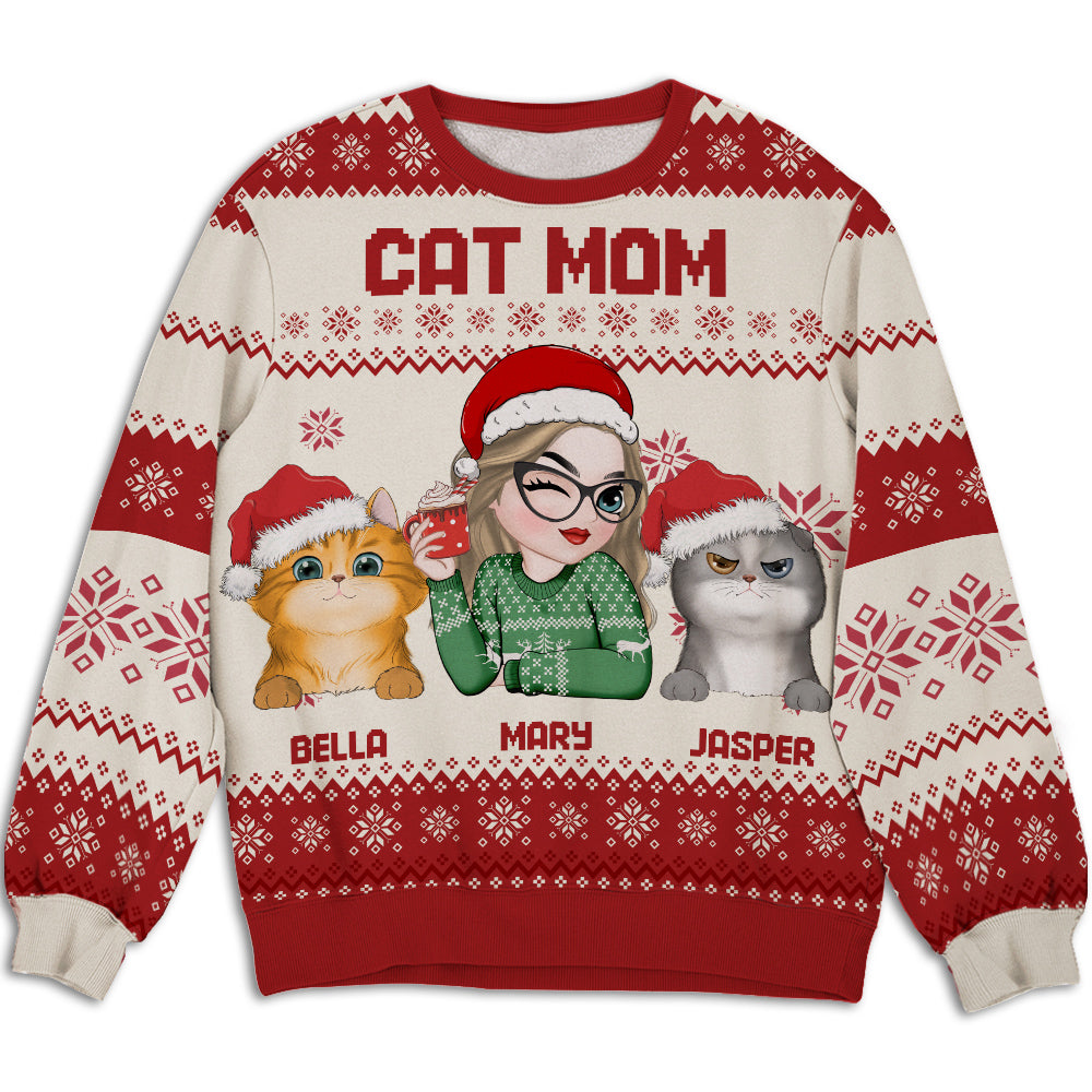 Cat Mom Christmas - Personalized Custom All-Over-Print Sweatshirt