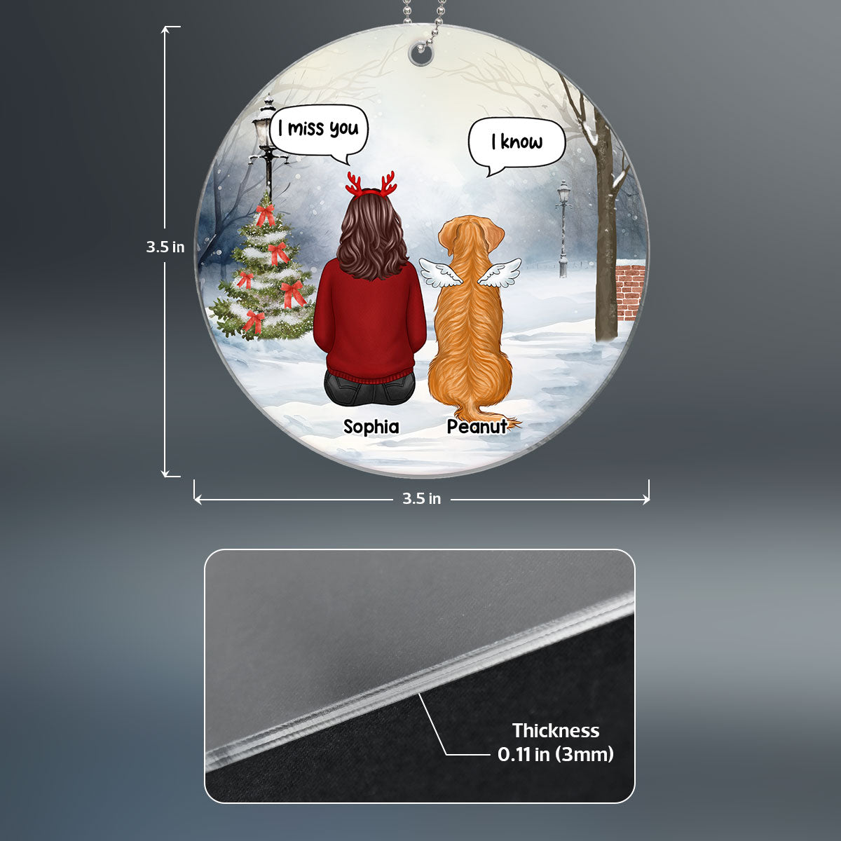 Dog Memorial Sitting On Bench Keepsake Sympathy Gift Personalized Acrylic Ornament