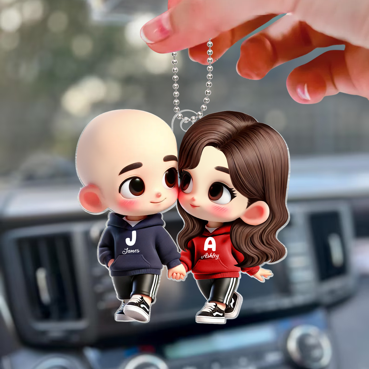 Cute Cartoon Couple Holding Hands Personalized Acrylic Car Hanger, Anniversary &  Gift for him, Gift for her