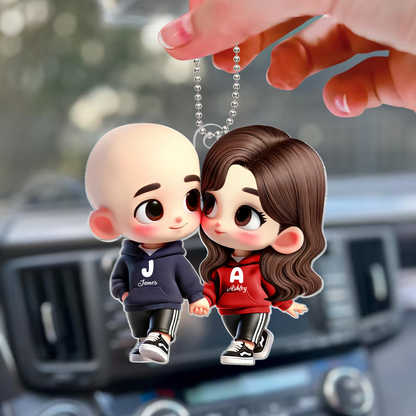 Cute Cartoon Couple Holding Hands Personalized Acrylic Car Hanger, Anniversary &  Gift for him, Gift for her