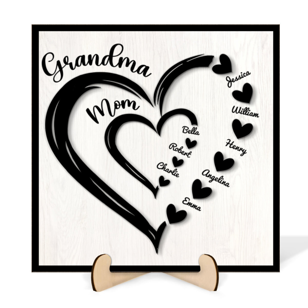Grandma Mom Heart In Heart Personalized 2-layer Wooden Plaque, Mother's Day Gift For Mom