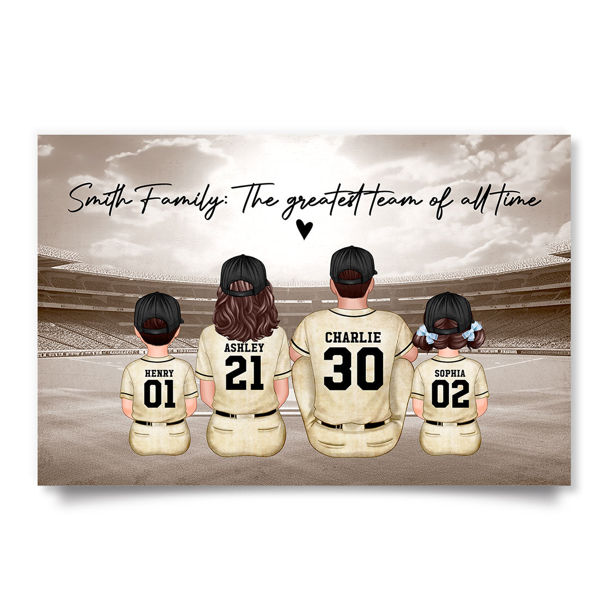 Retro Baseball Family Sitting Personalized Poster