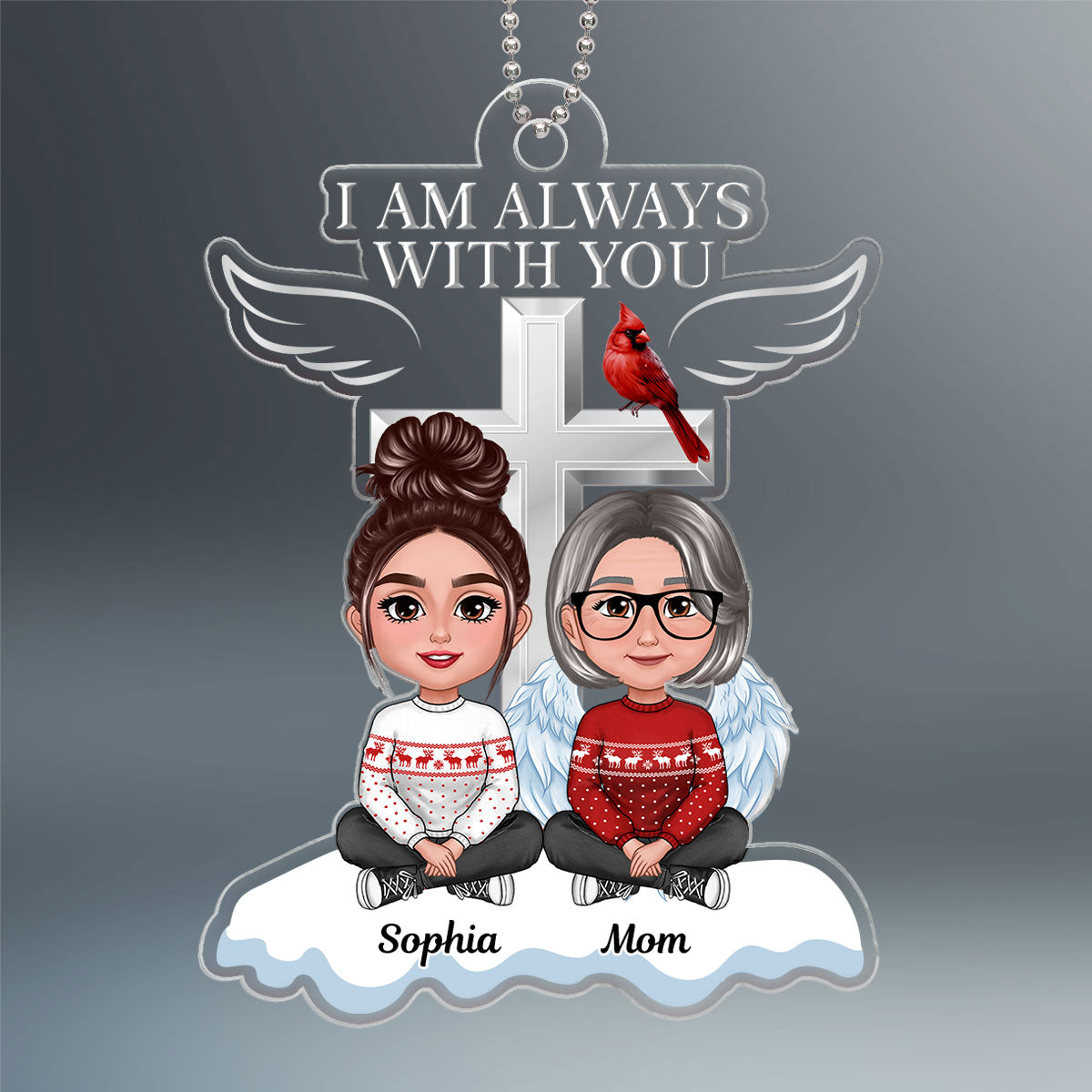 Always With You Cross Sitting Front View Family Memorial Keepsake Personalized Acrylic Ornament