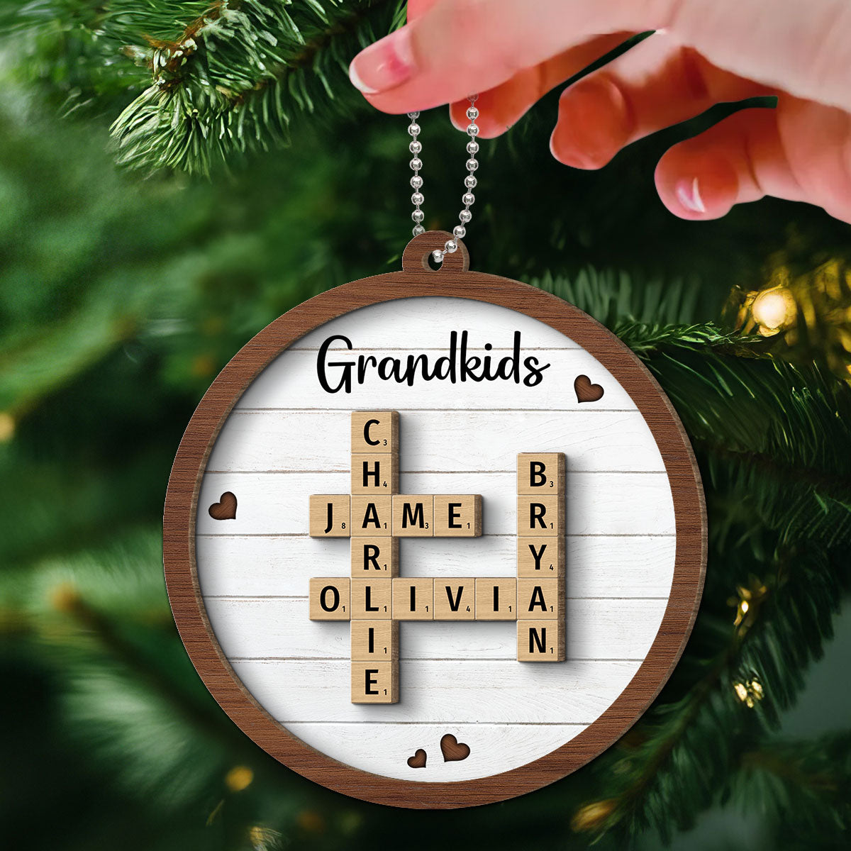 Grandkids Crossword Puzzle Art - Personalized Wooden Ornament