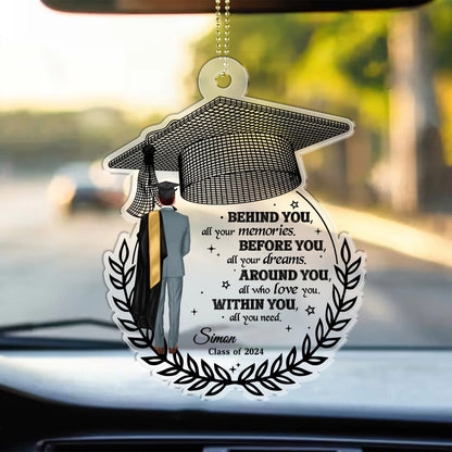 Graduation - Behind You All Your Memories - Personalized Car Ornament - The Next Custom Gift