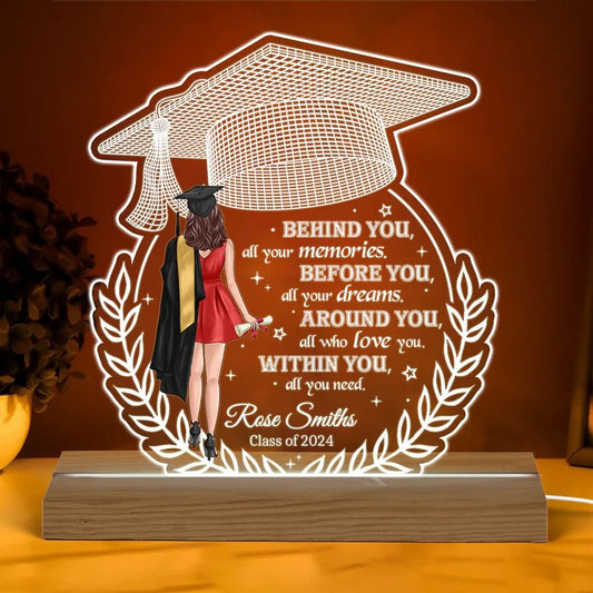 Graduation - Behind You All Your Memories - Personalized Shape Warm LED Night Light - The Next Custom Gift