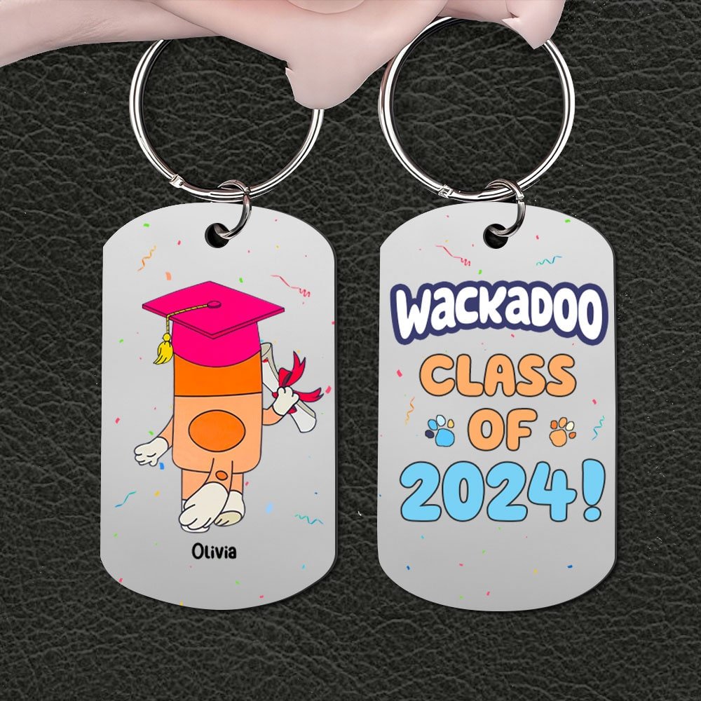 Graduation - Bluey And Bingo Wackadoo Class Of 2024 - Personalized Stainless Steel Keychain - The Next Custom Gift