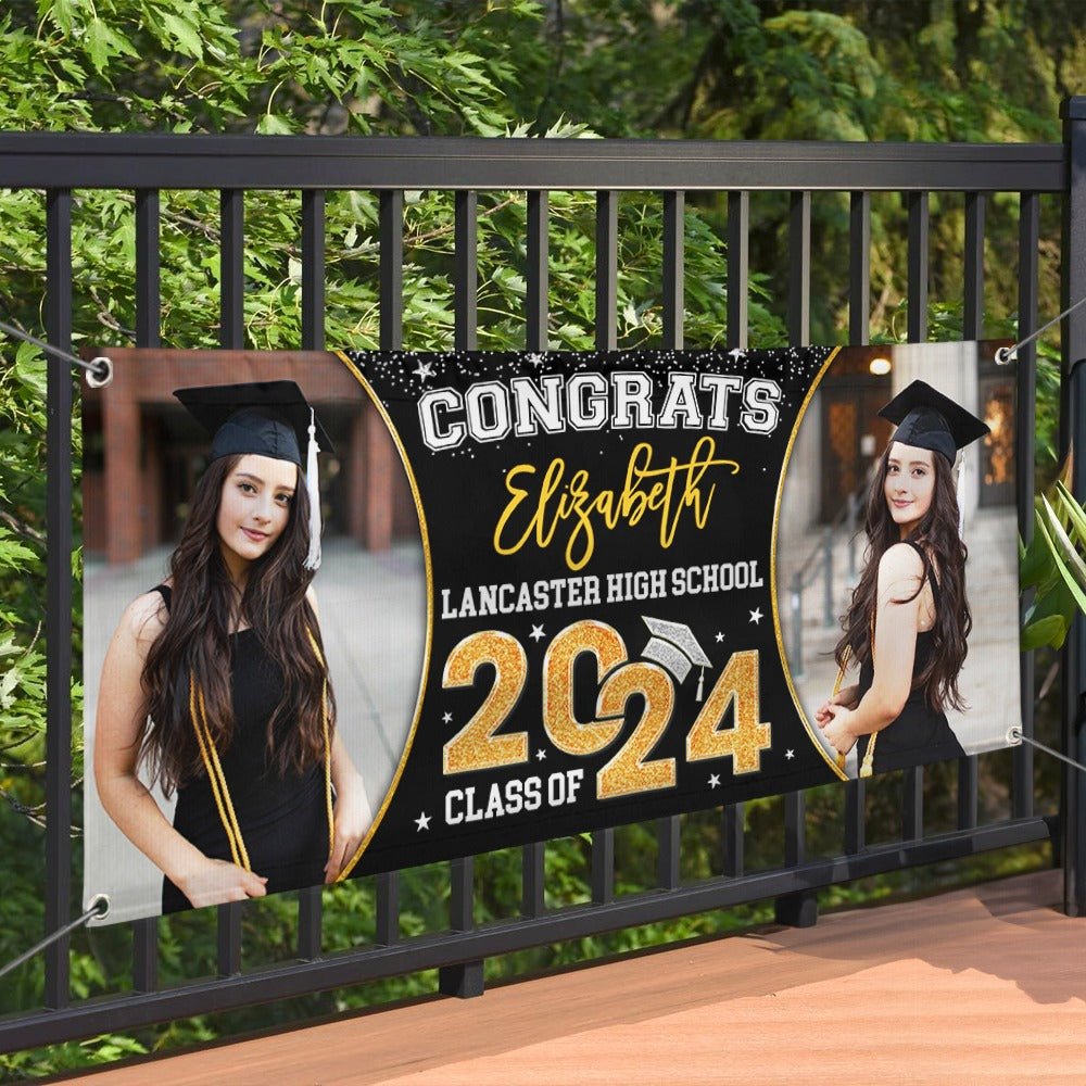 Graduation - Custom 2 Photos Congrats 2024 Graduate - Personalized Graduation Banner - The Next Custom Gift
