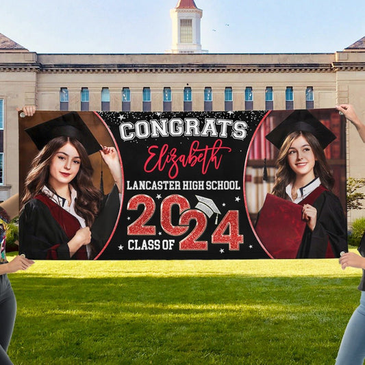 Graduation - Custom 2 Photos Congrats 2024 Graduate - Personalized Graduation Banner - The Next Custom Gift