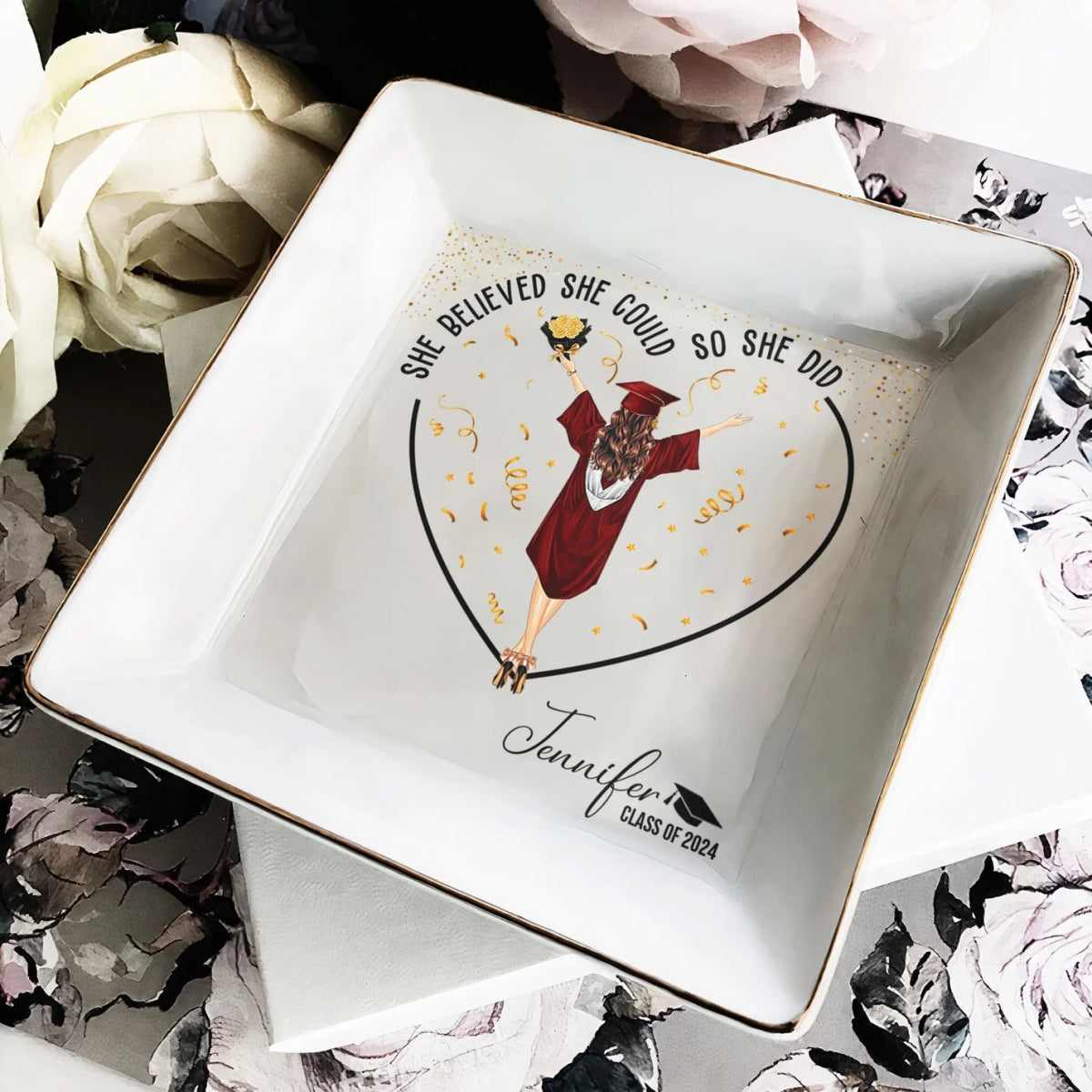 Graduation Gifts She Believed She Could So She Did - Personalized Jewelry Dish - The Next Custom Gift