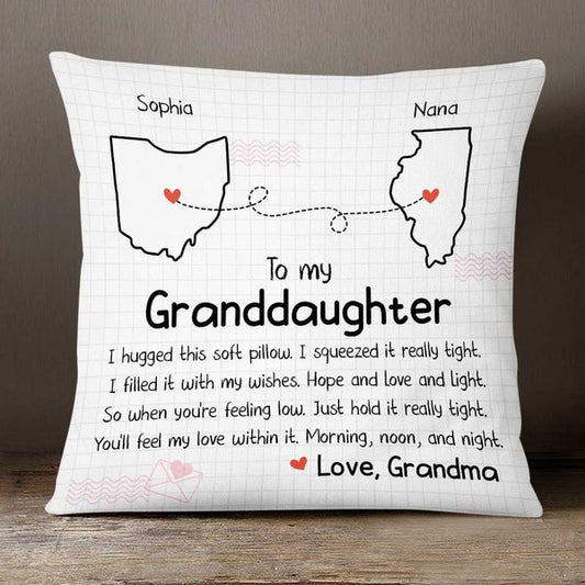 Granddaughter - Long Distance Hug This Drawing Pillow - Personalized Pillow - The Next Custom Gift