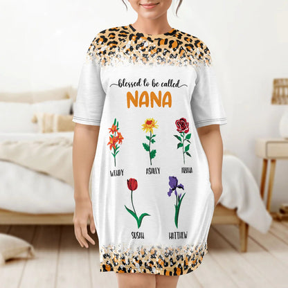 Grandma - Blessed To Be Called Birth Flowers - Gift For Grandma, Mom, Mother - Personalized Women's Sleep Tee - The Next Custom Gift