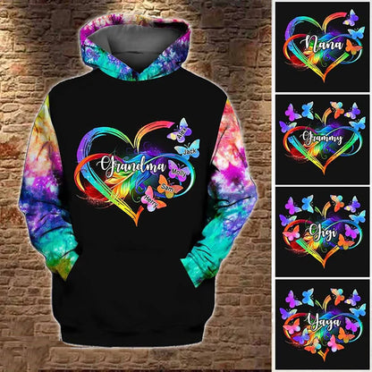 Grandma - Customized Grandma Grandkids Infinity Love Family Gift Heart Butterflies Rainbow - Personalized Hoodie (VT) - The Next Custom Gift