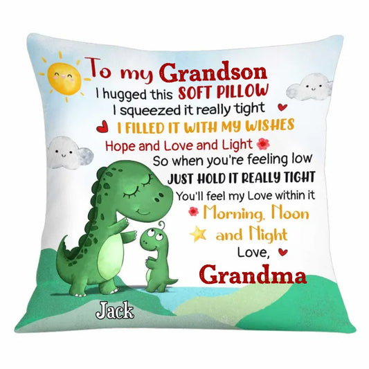 Grandma - Dinosaur Grandson Hug This - Personalized Pillow - The Next Custom Gift