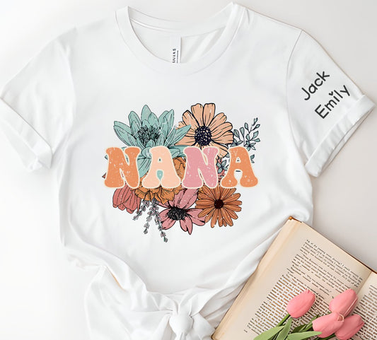 Grandma - Floral Nana - Personalized T - shirt - The Next Custom Gift