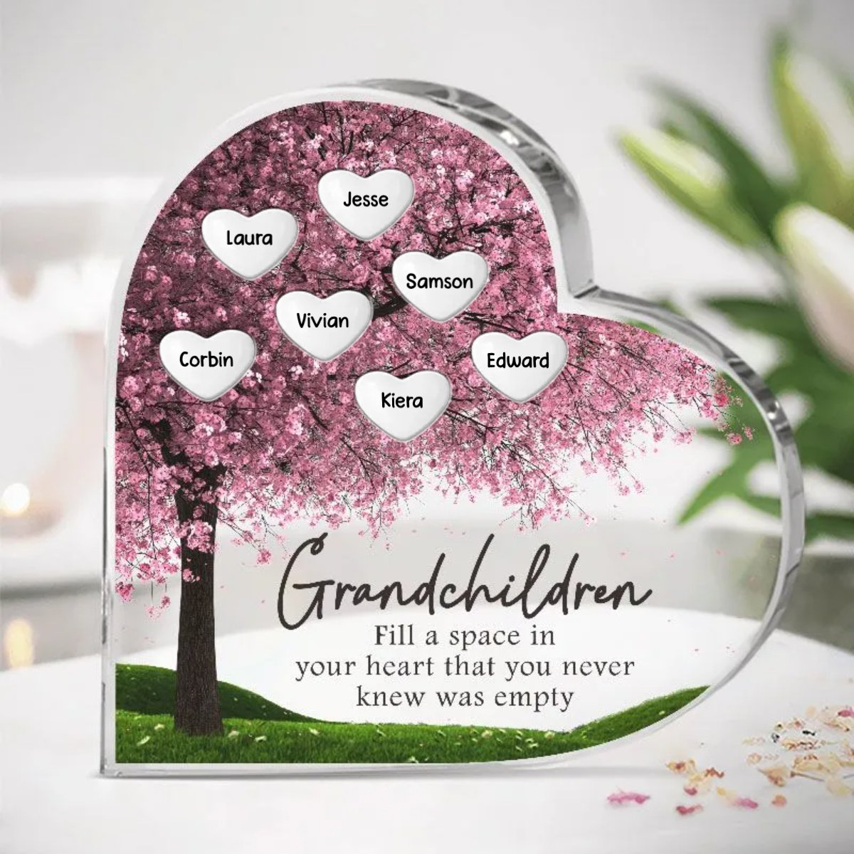 Grandma - Grandchildren Fill In A Space In Your Heart - Personalized Heart Acrylic Plaque - The Next Custom Gift