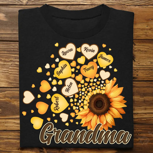 Grandma - Grandma Mom Kids Sunflower - Personalized T - Shirt - The Next Custom Gift