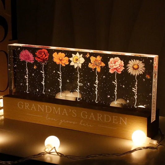 Grandma - Grandma‘s Garden Birth Month Flower - Personalized LED Night Light - The Next Custom Gift