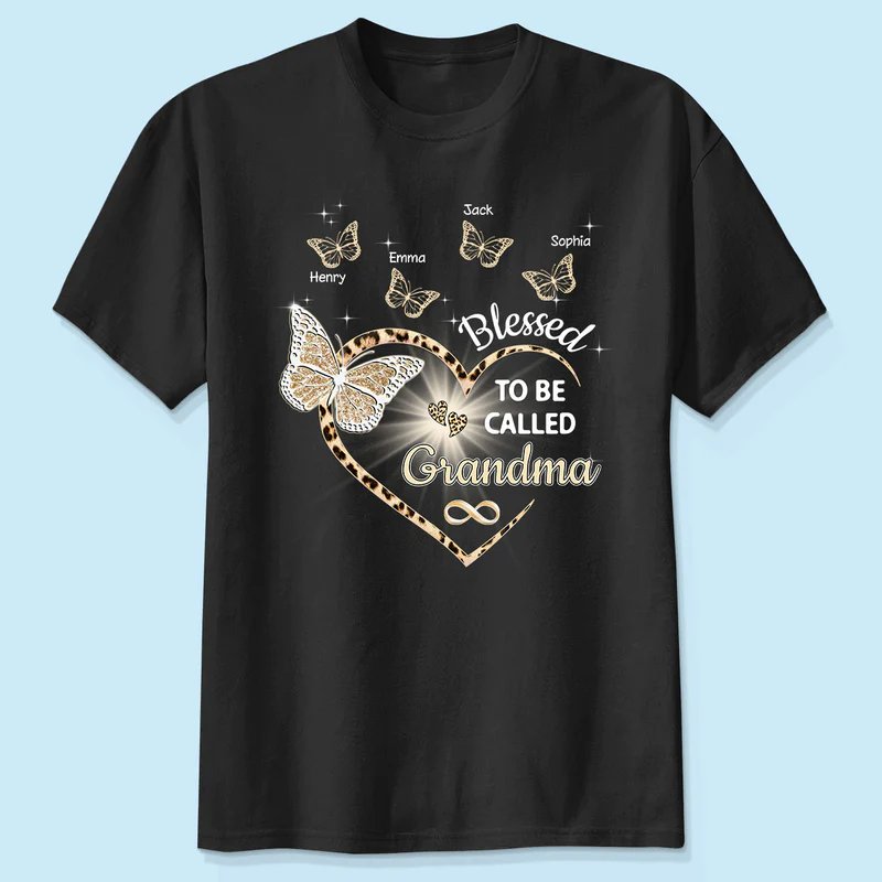 Grandma - Heart Butterflies Grandma Leopard - Personalized T - shirt (VT) - The Next Custom Gift