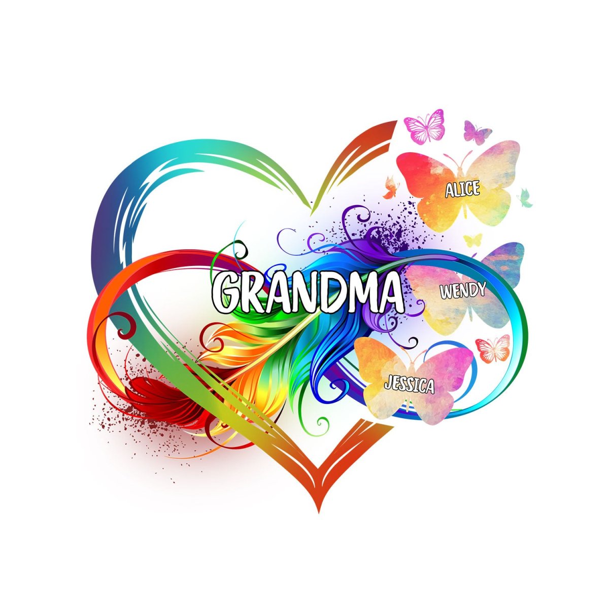 Grandma - Heart Infinity Butterfly - Personalized Decal - The Next Custom Gift