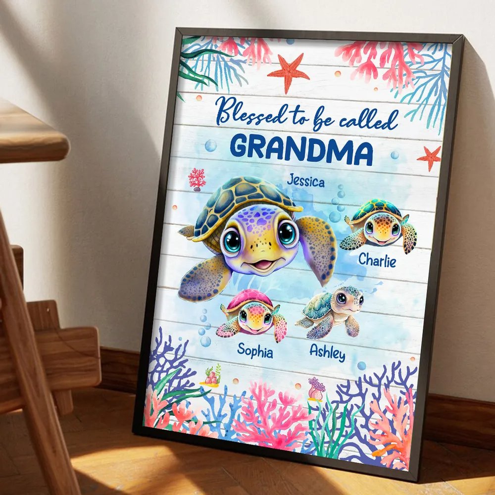 Grandma Mom Turtle Personalized Poster, Mother's Day Gift - The Next Custom Gift