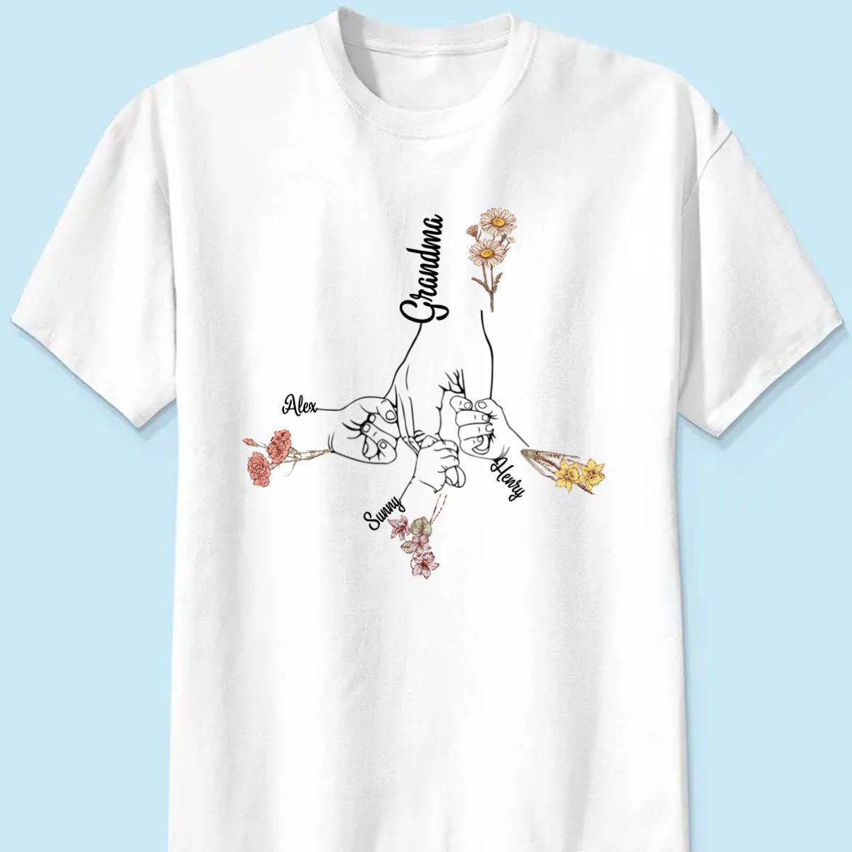 Grandma - Personalized Grandma Hand Birth Flower And Grandkids Birth Flower - Personalized Shirt (VT) - The Next Custom Gift