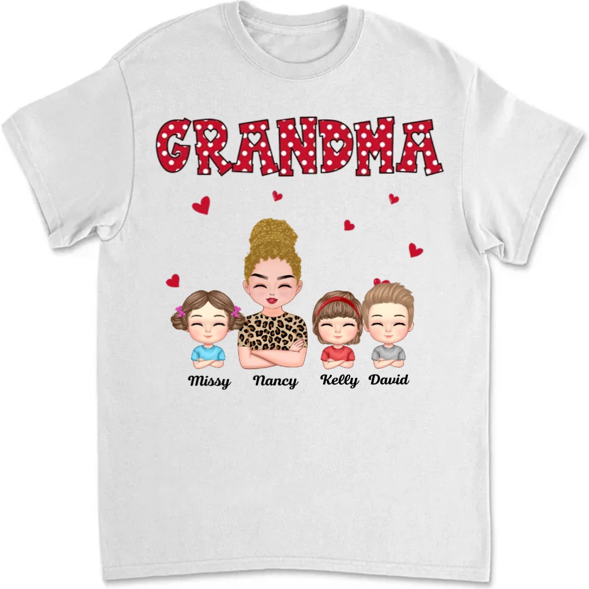 Grandma - Polka Dot Pattern Grandma And Grandkids Gift For Grandma - Personalized T - shirt - The Next Custom Gift