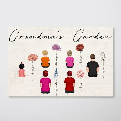 Grandma - Vintage Birth Month Flowers Garden With Grandkids - Personalized Poster (TL) - The Next Custom Gift