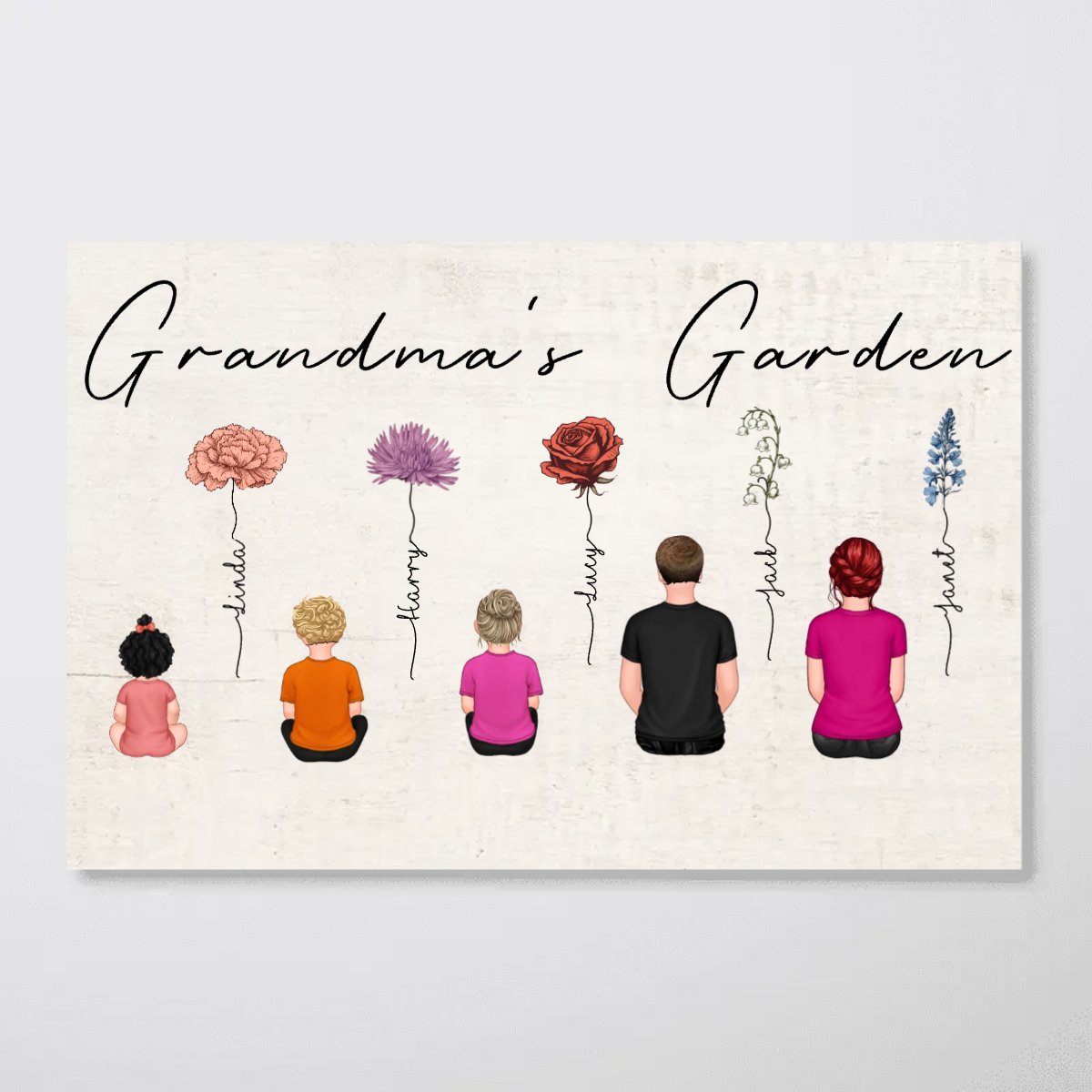Grandma - Vintage Birth Month Flowers Garden With Grandkids - Personalized Poster (TL) - The Next Custom Gift