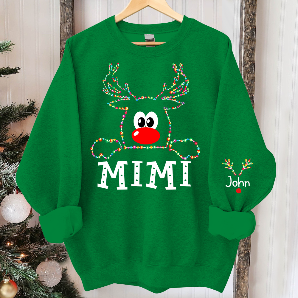 Personalized Mimi Reindeer Light With Grandkids Merry Christmas Sweatshirt