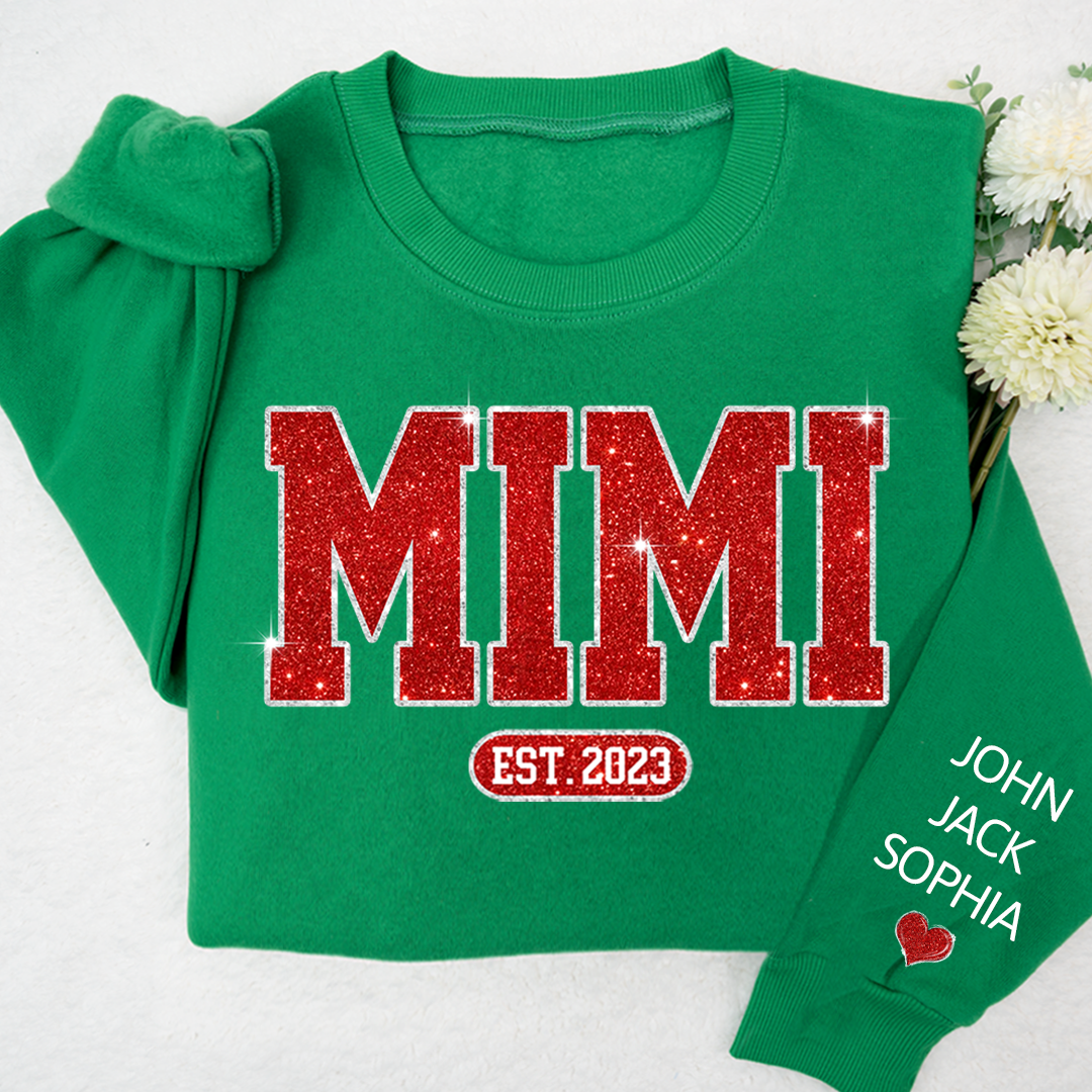 Glitter Custom Name Mimi Nana Grandma Est And Kids Sweatshirt