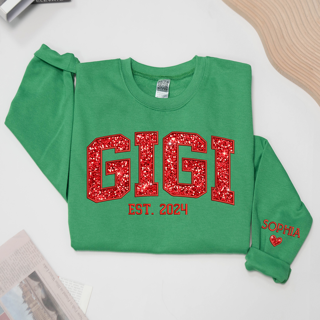 Gigi Glitter Red Embroidered And GrandKids Sweatshirt