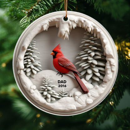 3D Effect Cardinals In Winter Cave Christmas Personalized Acrylic Ornament, Remembrance Gift, Sympathy Gift