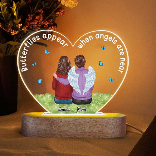Family Sitting On Grass Memorial Remembrance Personalized Heart Acrylic Plaque LED Lamp Night Light