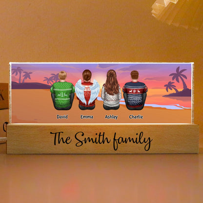 Family Sitting Back View Beach Retro Vintage Background Personaized Acrylic LED Night Light