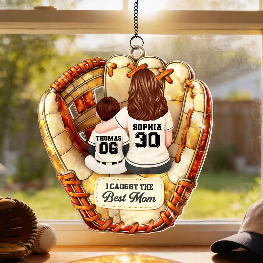 We Caught The Best Mom Baseball - Personalized Suncatcher - Gift For Baseball Mom