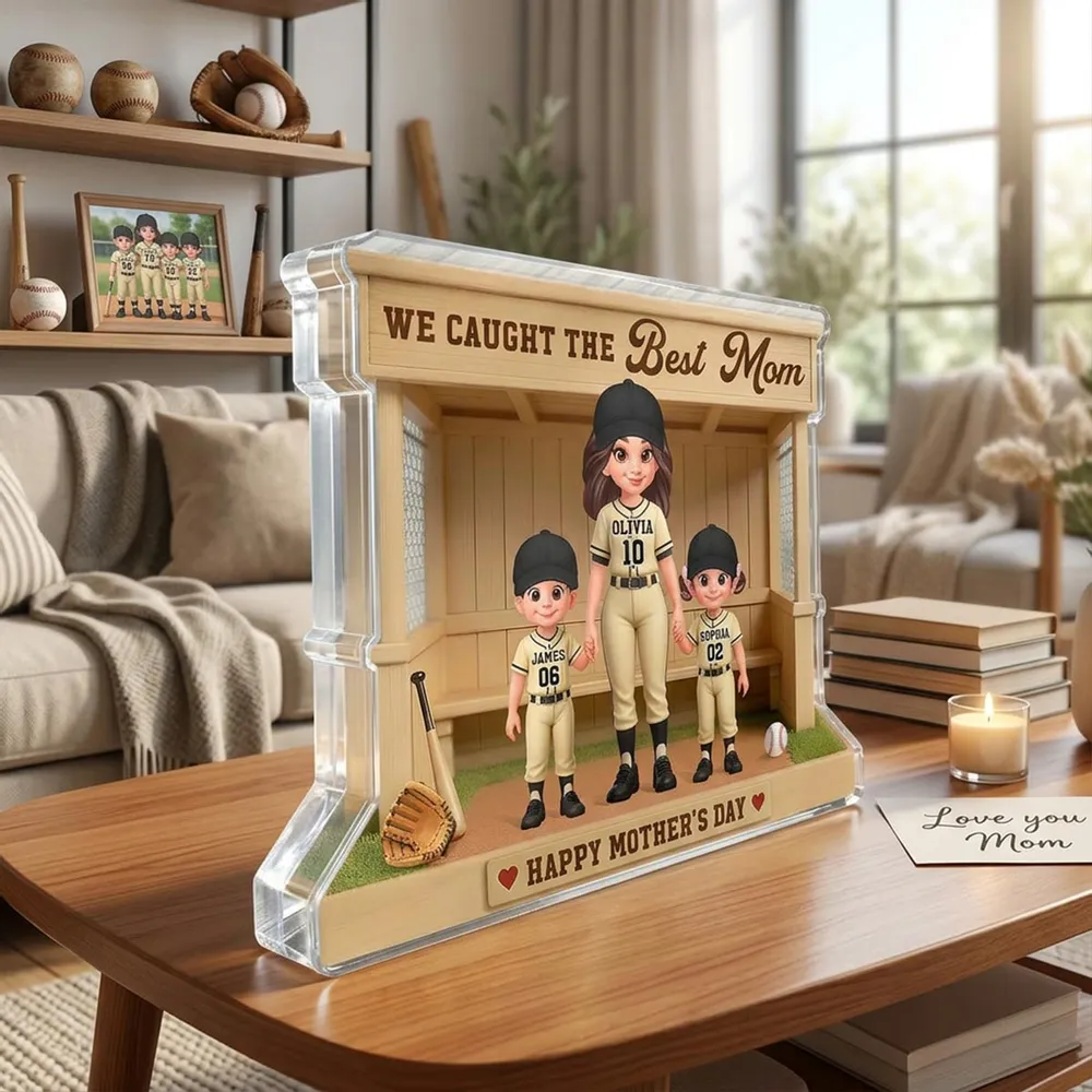 We Caught The Best Mom Baseball Dugout - Personalized Acrylic Block Plaque - Mother's Day Gift For Baseball Mom