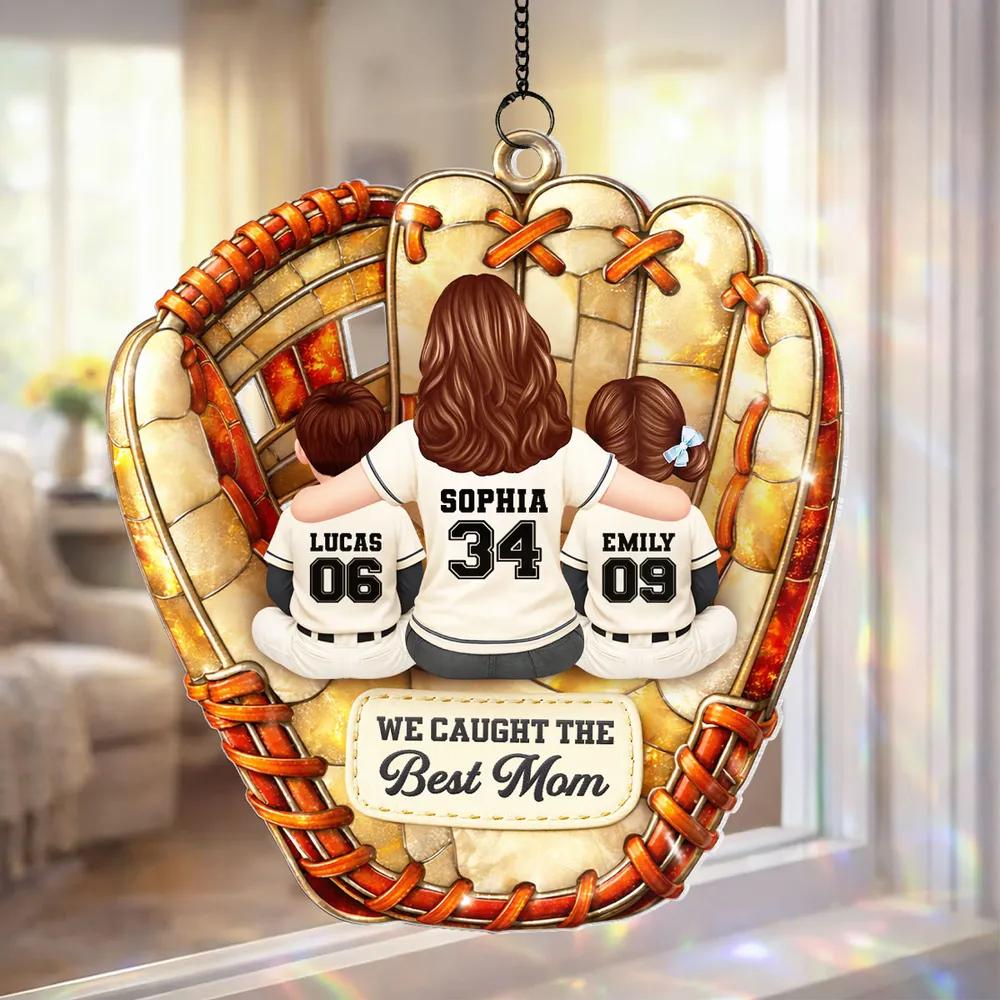 We Caught The Best Mom Baseball - Personalized Suncatcher - Gift For Baseball Mom