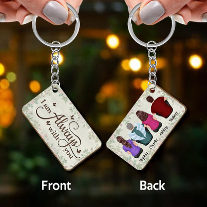 Roses Always With You Whole Family Memorial Remembrance Gift Personalized Wooden Keychain