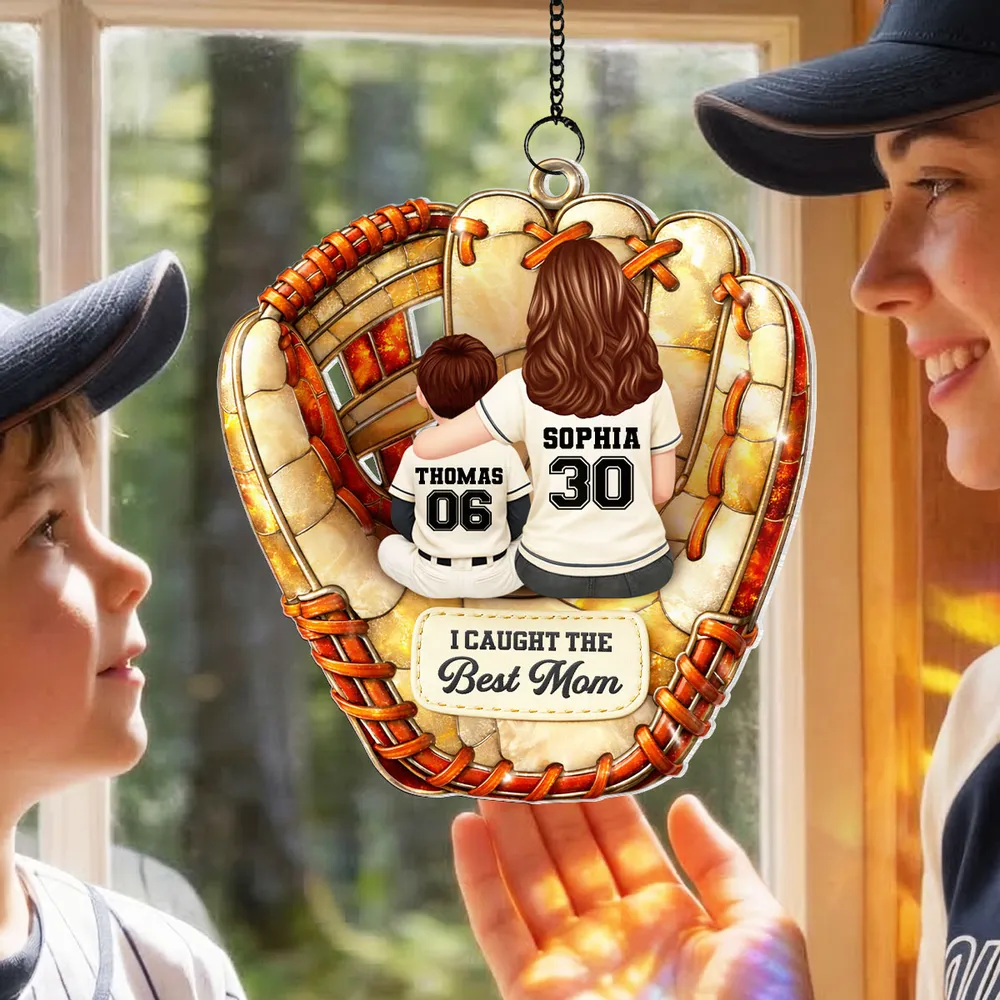 We Caught The Best Mom Baseball - Personalized Suncatcher - Gift For Baseball Mom