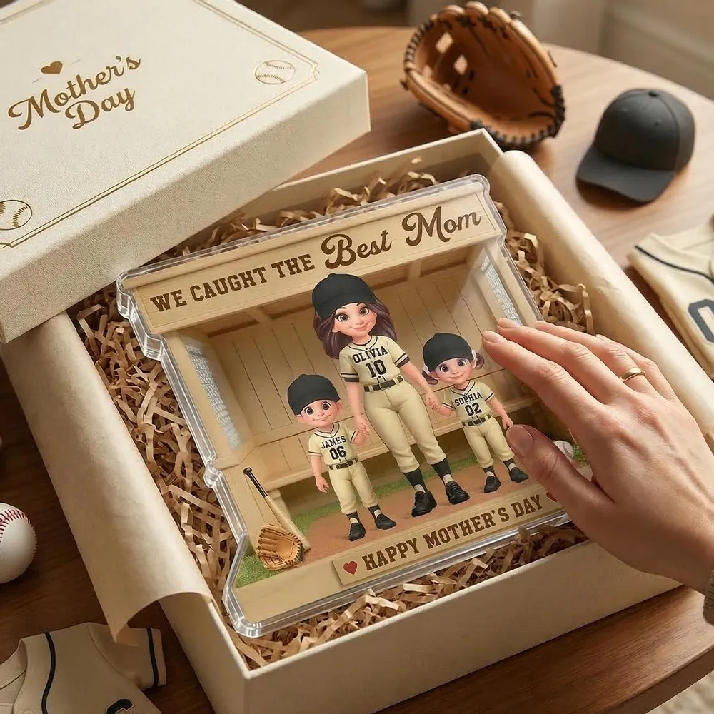 We Caught The Best Mom Baseball Dugout - Personalized Acrylic Block Plaque - Mother's Day Gift For Baseball Mom