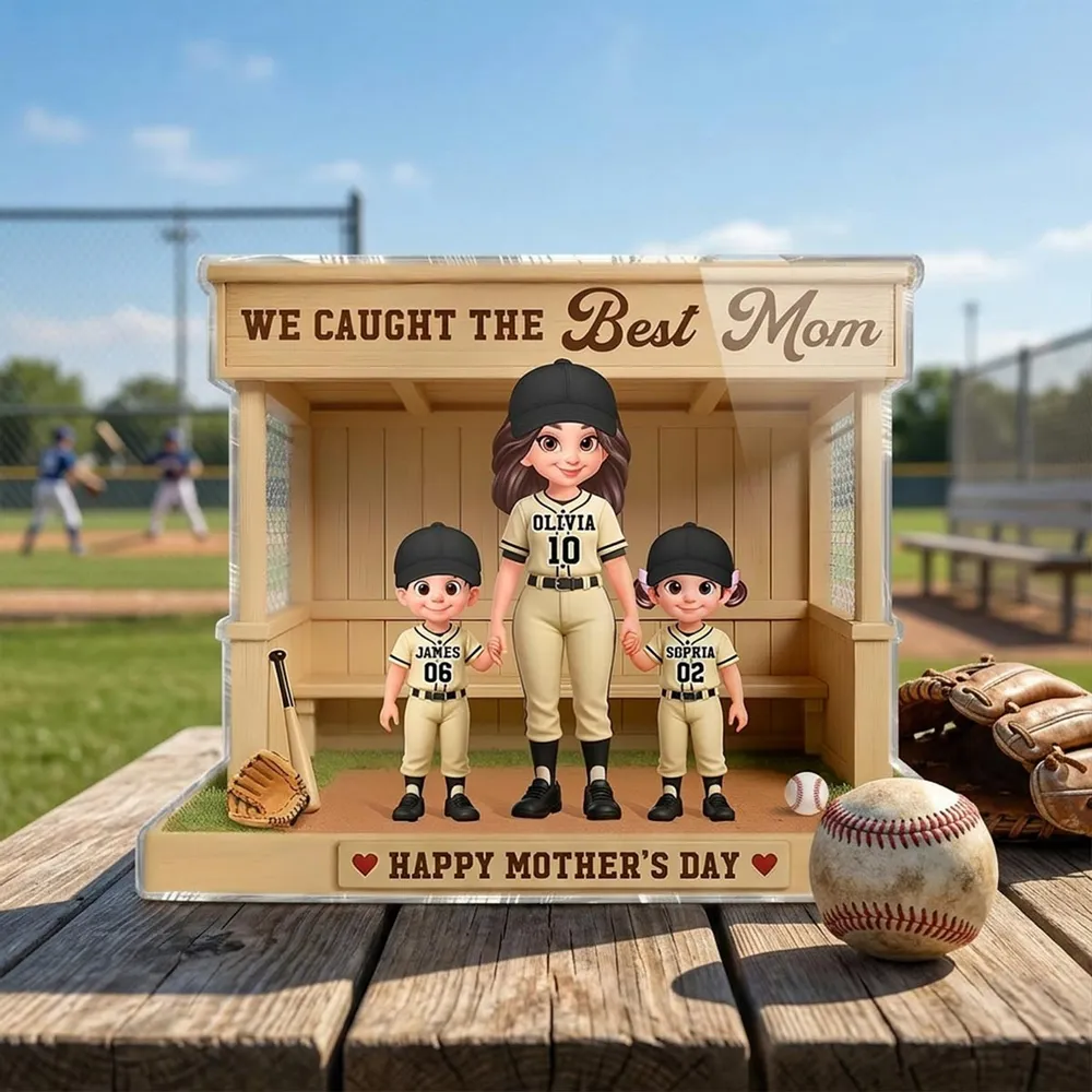 We Caught The Best Mom Baseball Dugout - Personalized Acrylic Block Plaque - Mother's Day Gift For Baseball Mom